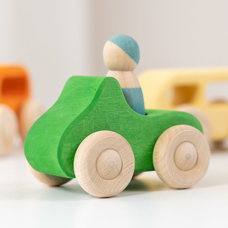 Rainbow Car Hand Push Solid Wood Rainbow Building Blocks Boat Toy