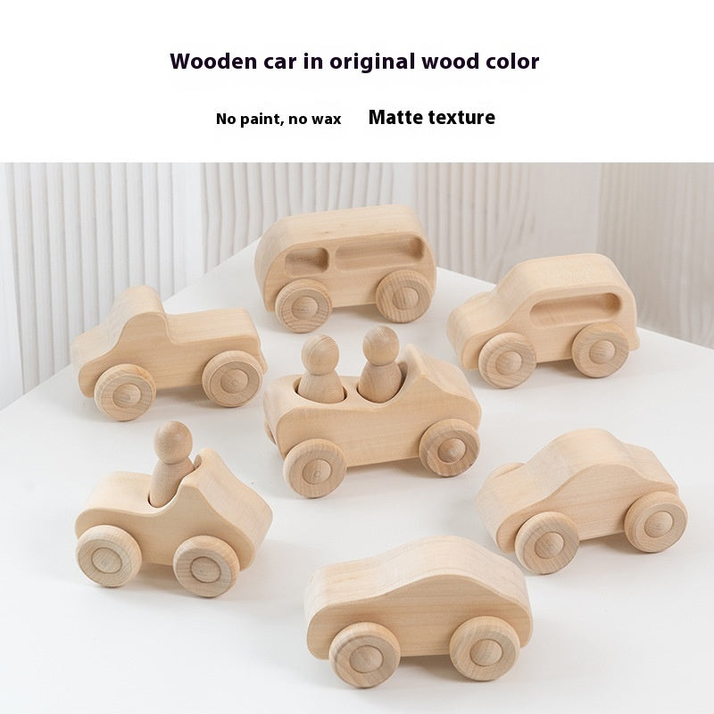 Rainbow Car Hand Push Solid Wood Rainbow Building Blocks Boat Toy