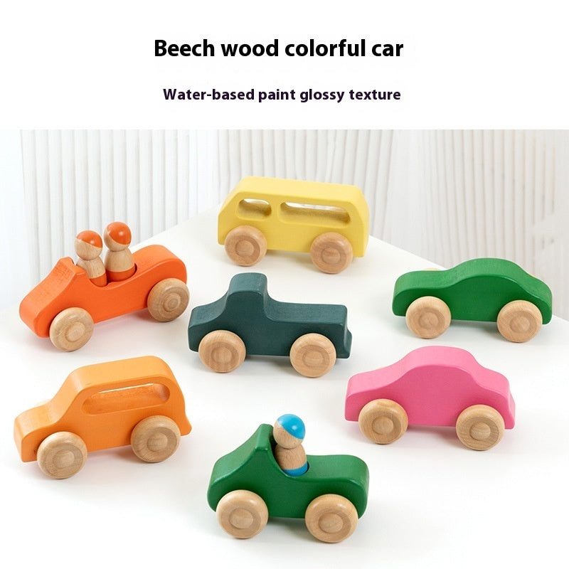 Rainbow Car Hand Push Solid Wood Rainbow Building Blocks Boat Toy