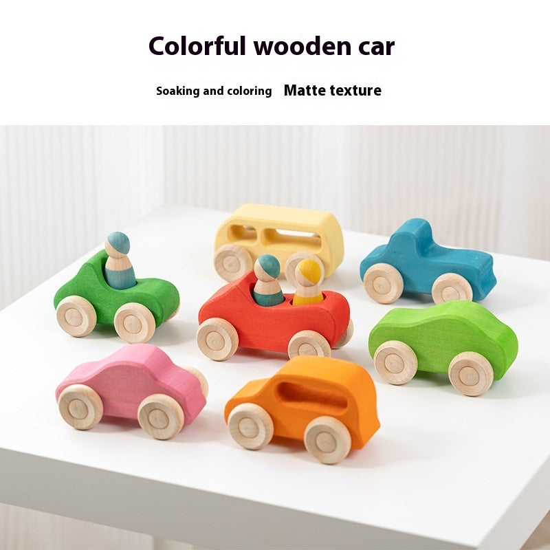 Rainbow Car Hand Push Solid Wood Rainbow Building Blocks Boat Toy